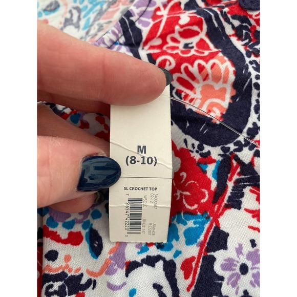 Faded Glory Sleeveless Knit Top Medium Crocheted Straps Red/White/Blue NWT - Picture 7 of 7